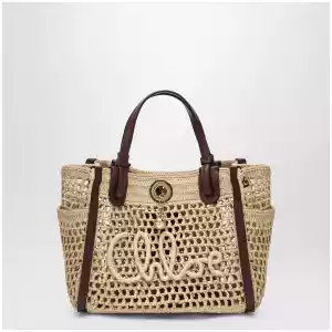 Chloé Iconic tote bag in raffia and leather, Hot Sand