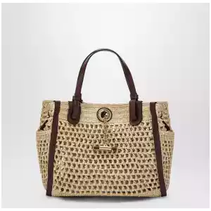 Chloé Iconic tote bag in raffia and leather, Hot Sand