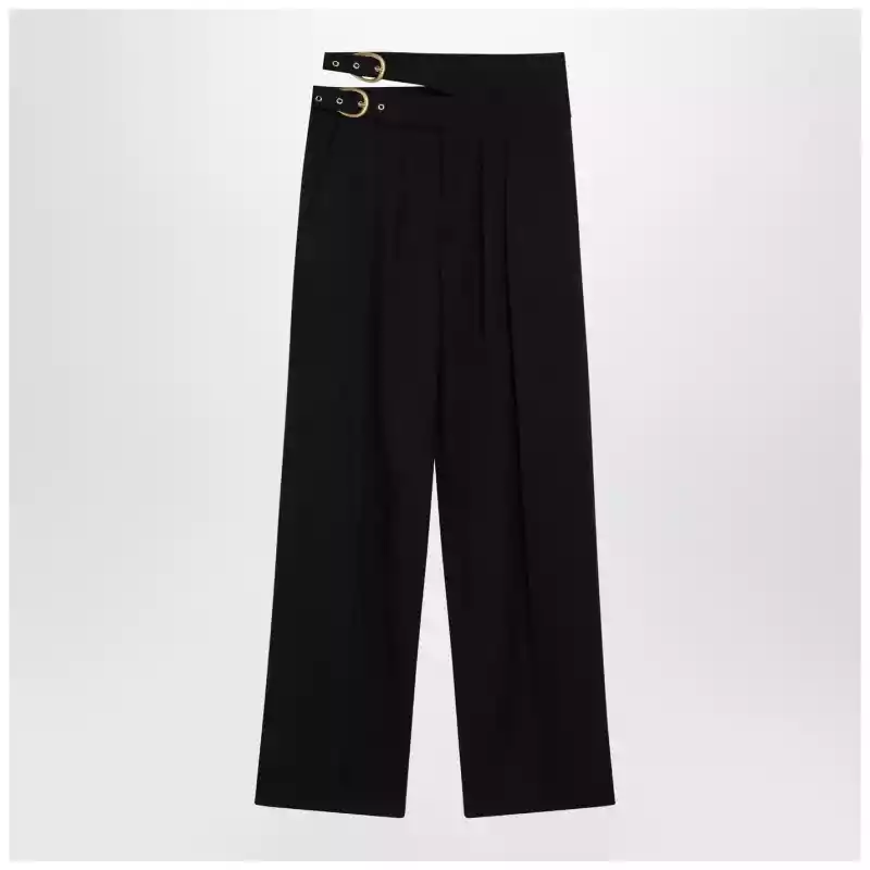 Chloé Black trousers with double belt and gold buckles