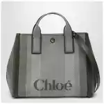 Chloé Carry tote bag in dark green striped canvas