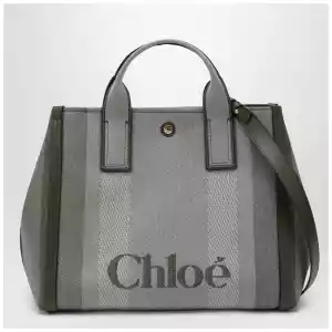 Chloé Carry tote bag in dark green striped canvas