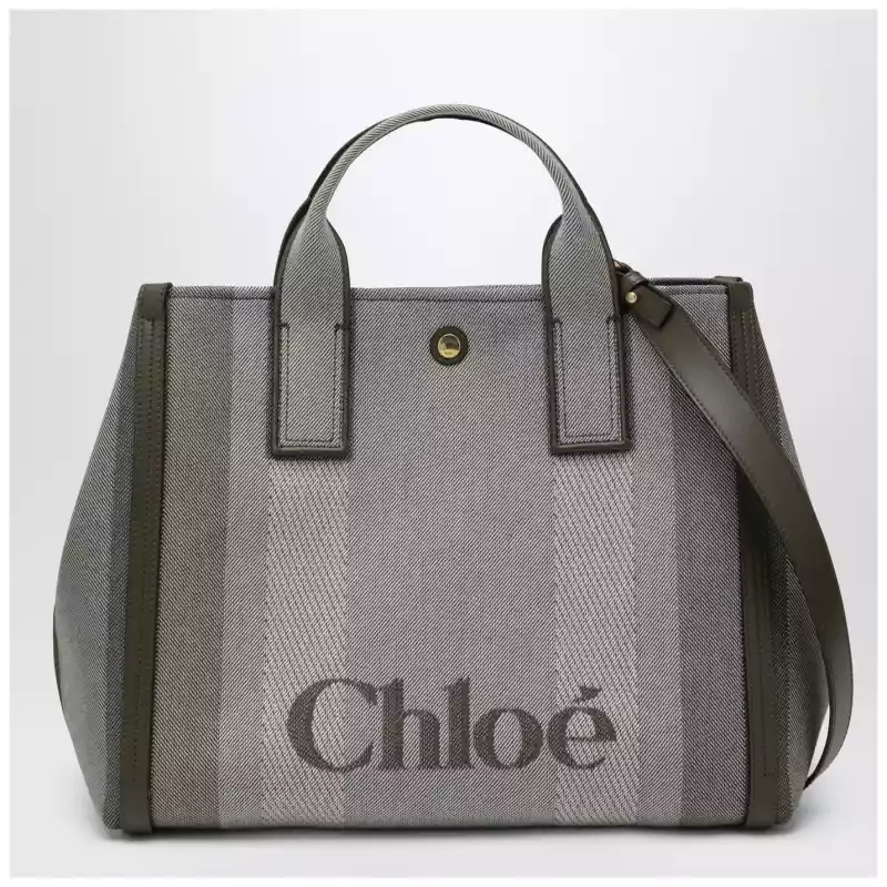 CHC25SS910O65_R_CHLOE-3E5.a Chloé Carry tote bag in dark green striped canvas