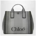 Chloé Carry tote bag in dark green striped canvas