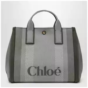 Chloé Carry tote bag in dark green striped canvas