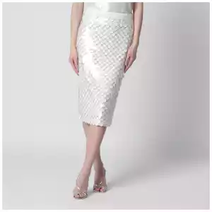 P.A.R.O.S.H. Cream sequin pencil skirt