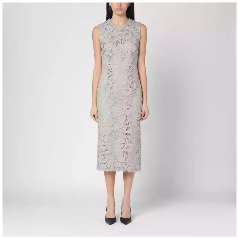 P.A.R.O.S.H. Light grey lace midi dress