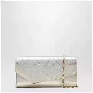 Jimmy Choo Emmie Brilliance fabric clutch in platinum ice