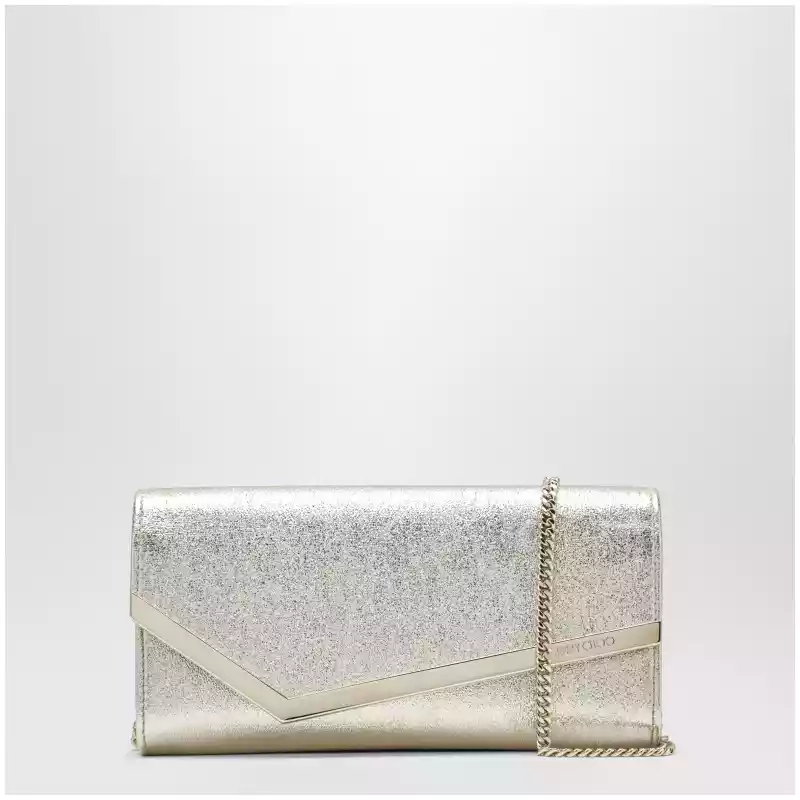 Jimmy Choo Emmie Brilliance fabric clutch in platinum ice