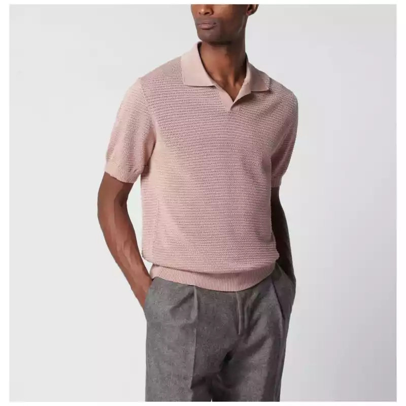 Tagliatore Pink openwork cotton polo shirt