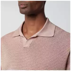 Tagliatore Pink openwork cotton polo shirt