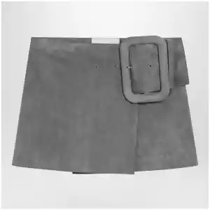 Ami Paris Grey suede mini skirt with large buckle belt