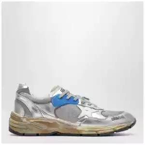 Golden Goose Dad-Star Sneakers in silver laminated leather and mesh