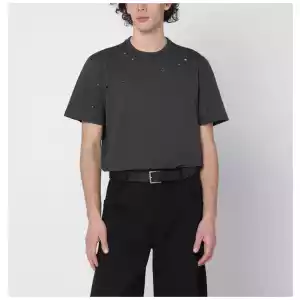 Golden Goose Vintage-effect anthracite T-shirt with perforated heart