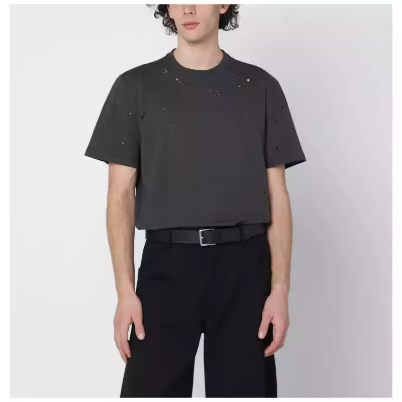 Golden Goose Vintage-effect anthracite T-shirt with perforated heart