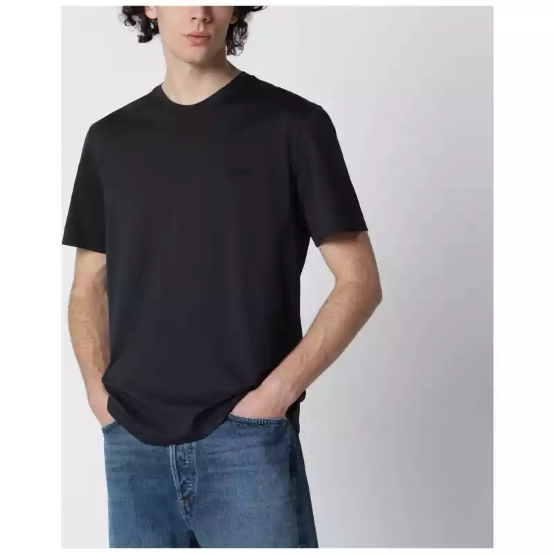 ZEGNA Navy blue T-shirt with embroidered logo
