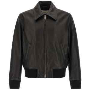 Ami Paris Ami De Coeur Leather Bomber Jacket