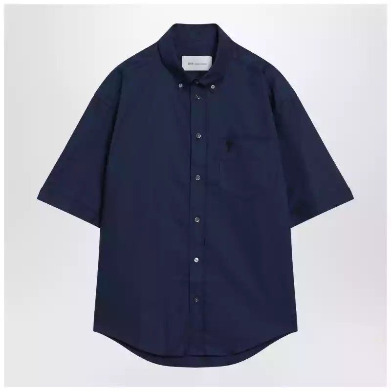 HSH823CO0210_S_AMI-A021.x Ami Paris Ink blue boxy Ami De Coeur shirt