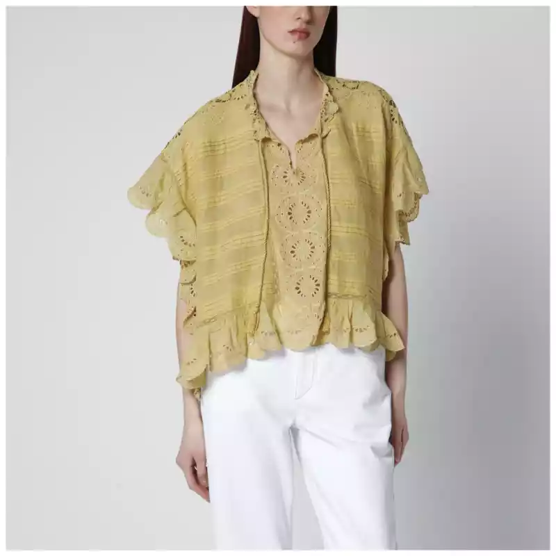 ISABEL MARANT Étoile Ochre Payton cotton blouse with floral lace
