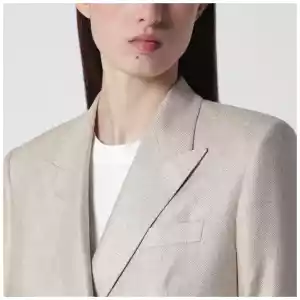 Tagliatore Beige silk double-breasted jacket