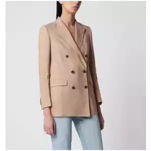 Tagliatore Beige double-breasted pinstripe linen-blend jacket