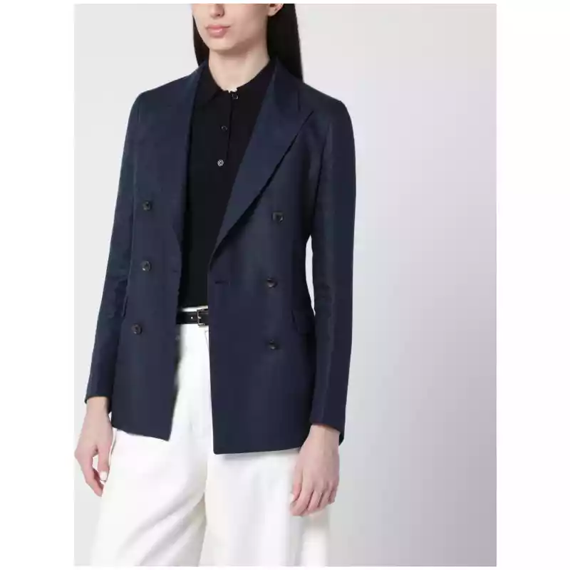 Tagliatore Navy blue double-breasted linen jacket