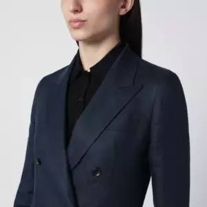 Tagliatore Navy blue double-breasted linen jacket