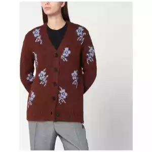 Jil Sander Brown cardigan with floral inlay