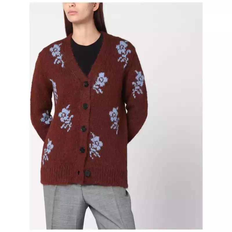 Jil Sander Brown cardigan with floral inlay