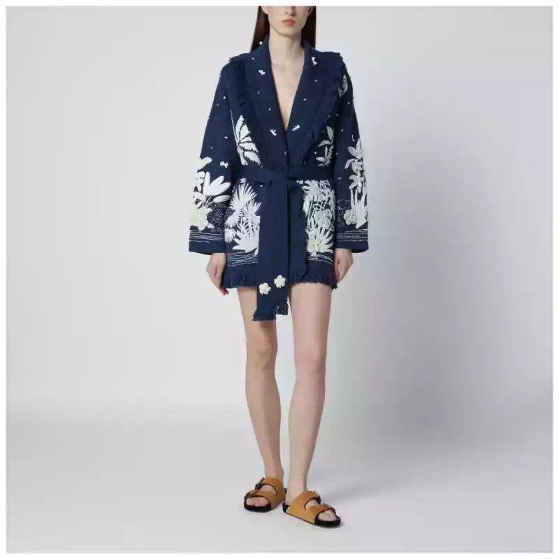 Alanui Postcard From Paradise cardigan Deep Blue/White Pearl