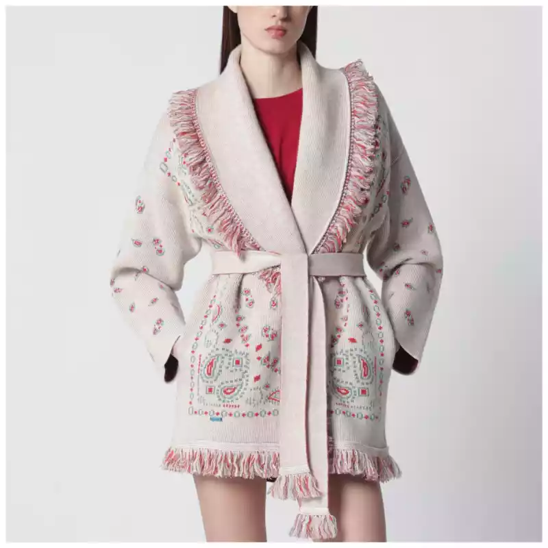 Alanui Beige/coral bandana jacquard cardigan