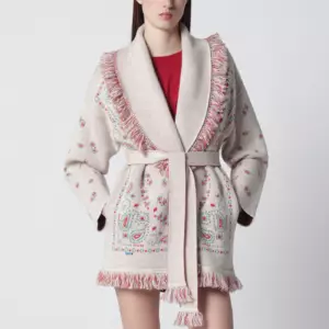 Alanui Beige/coral bandana jacquard cardigan