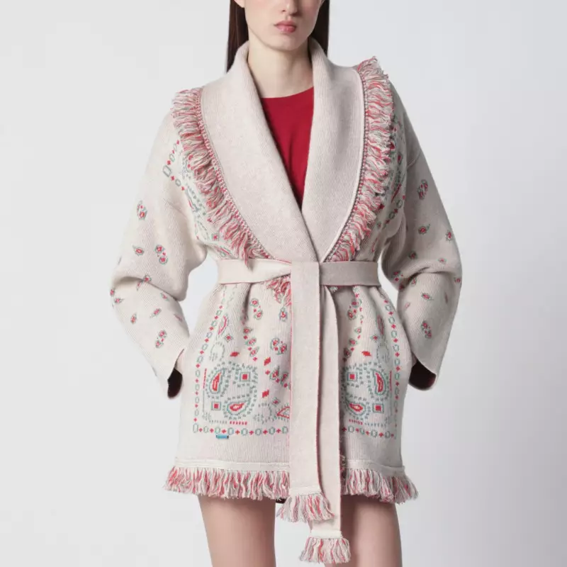 Alanui Beige/coral bandana jacquard cardigan
