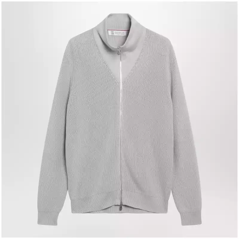 Brunello Cucinelli Jute-colored cotton zip-up cardigan