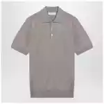 Brunello Cucinelli Light brown cotton knit polo shirt