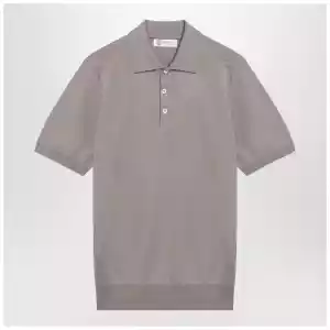 Brunello Cucinelli Light brown cotton knit polo shirt