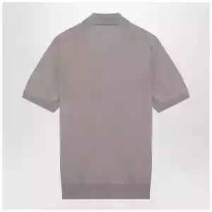 Brunello Cucinelli Light brown cotton knit polo shirt