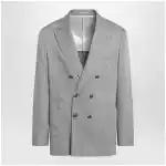 Brunello Cucinelli Double-breasted silk blazer in khaki