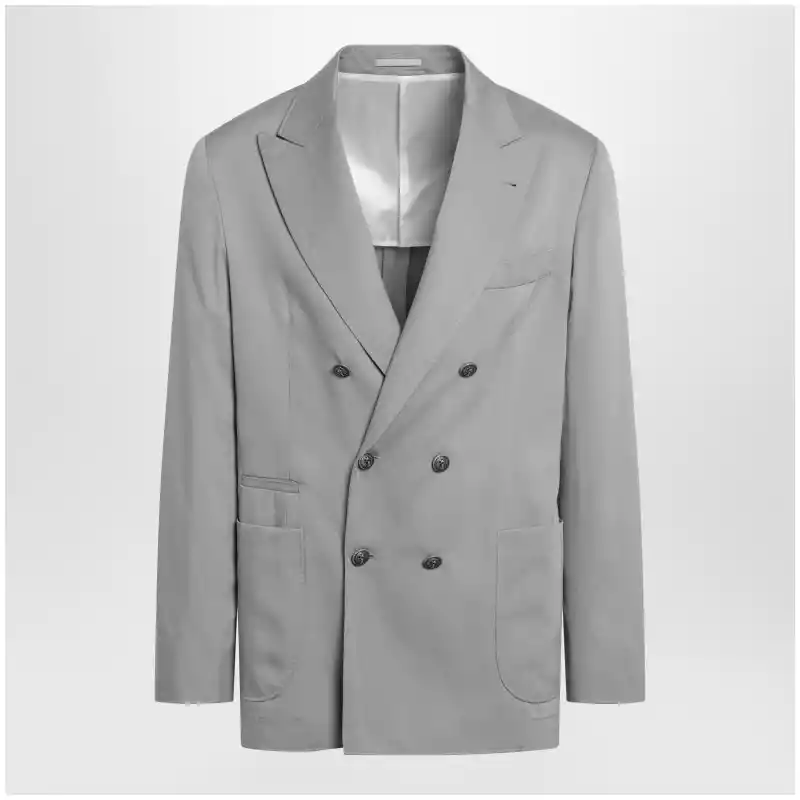 Brunello Cucinelli Double-breasted silk blazer in khaki