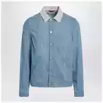 Brunello Cucinelli Blue denim jacket with suede collar