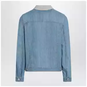Brunello Cucinelli Blue denim jacket with suede collar