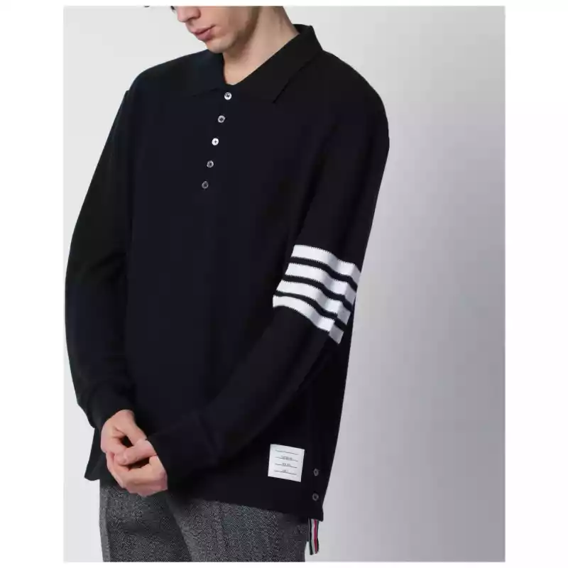 Thom Browne Navy blue cotton polo shirt
