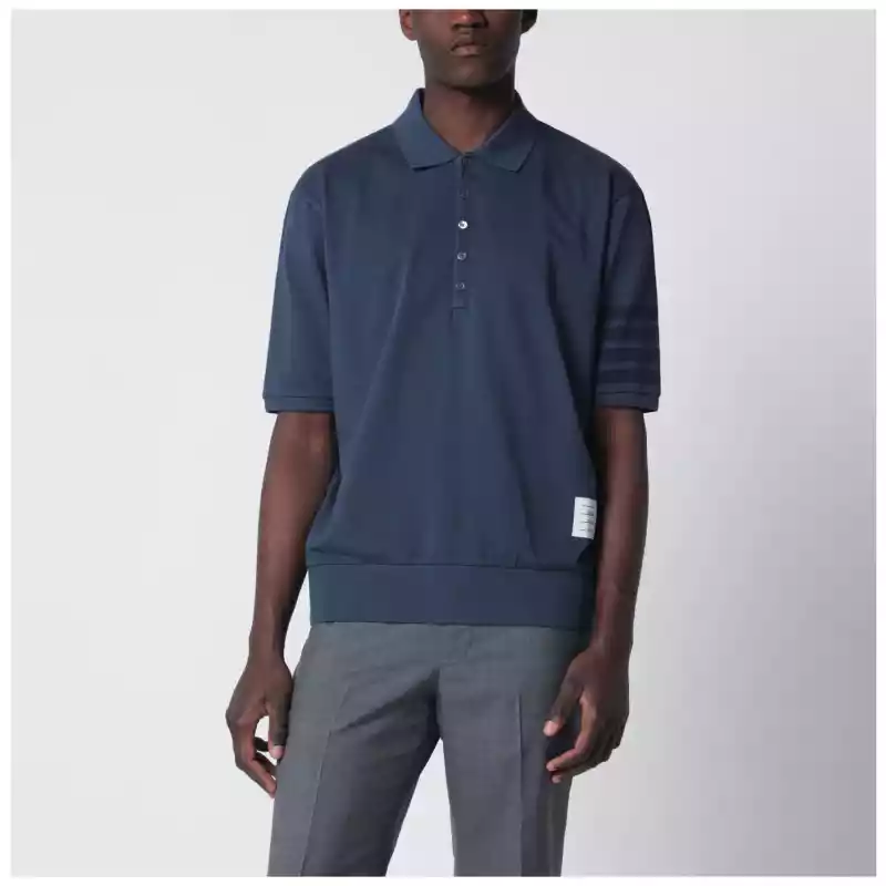 Thom Browne Navy blue cotton polo shirt