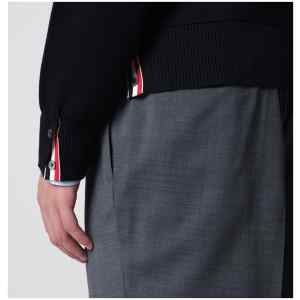 Thom Browne Navy blue cotton sweater with tricolor details