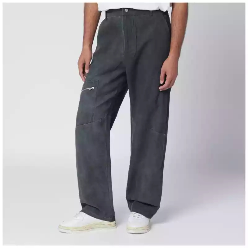 Represent Washed-effect black cotton trousers