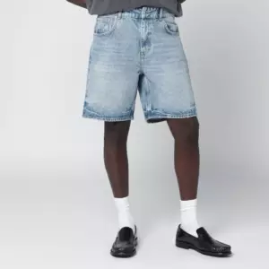 Represent Light blue washed-effect denim Bermuda shorts