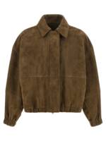 Brunello Cucinelli Shiny Zipper Pull Suede Jacket