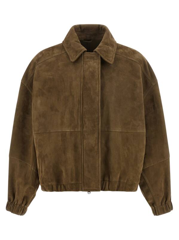 Brunello Cucinelli Shiny Zipper Pull Suede Jacket