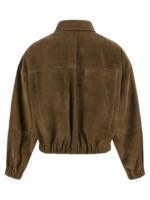 Brunello Cucinelli Shiny Zipper Pull Suede Jacket