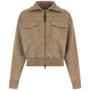 Brunello Cucinelli Shiny Zipper Pull Wool Cardigan