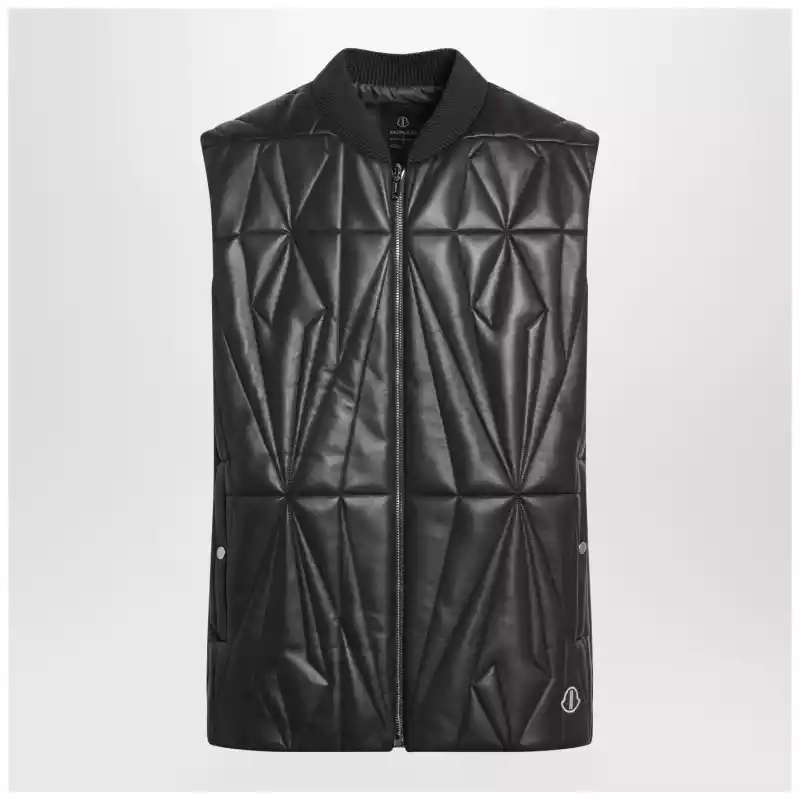 Moncler + Rick Owens Brown faux leather zip-up vest